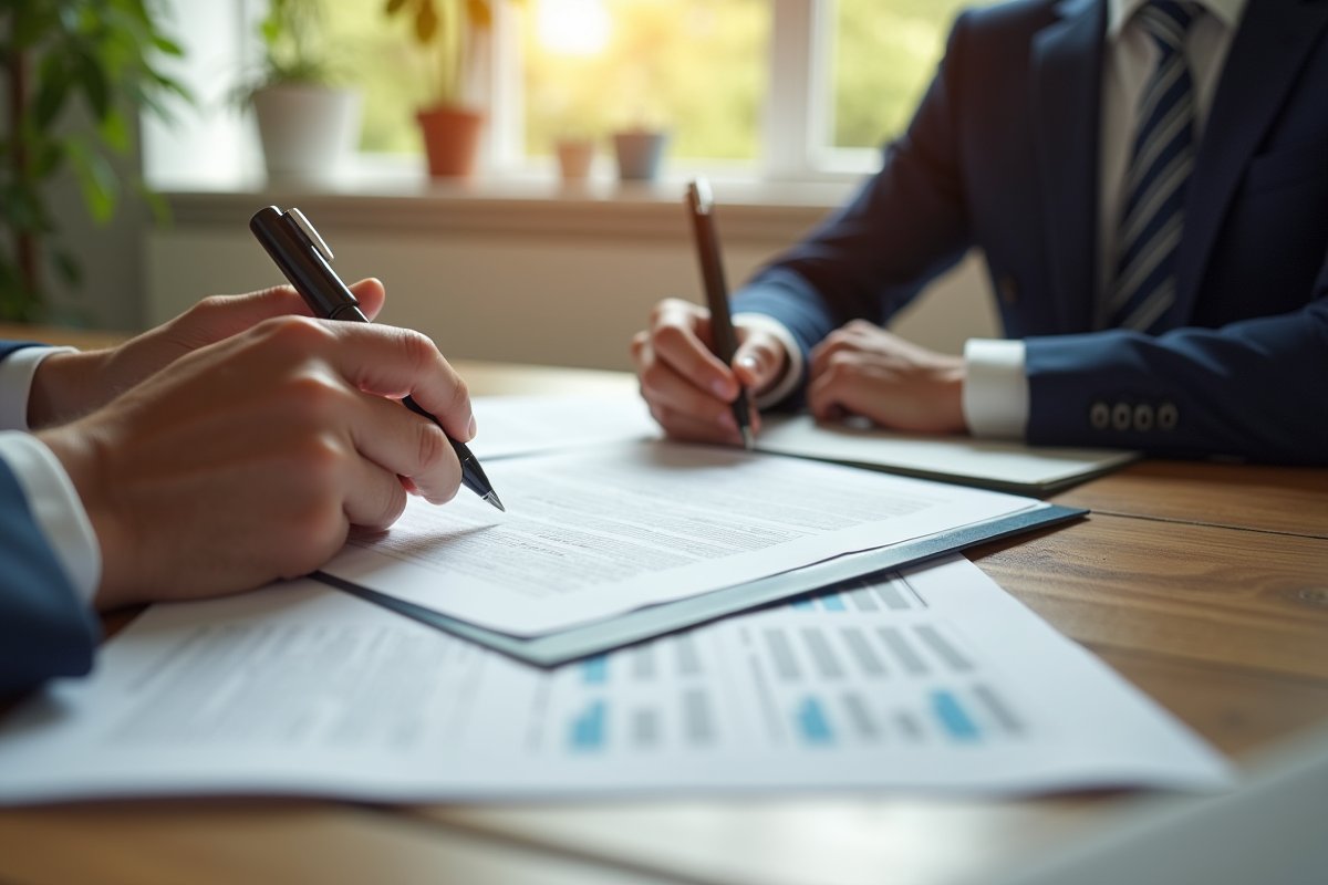 Agent d'assurance en discussion avec un client dans un bureau ensoleille