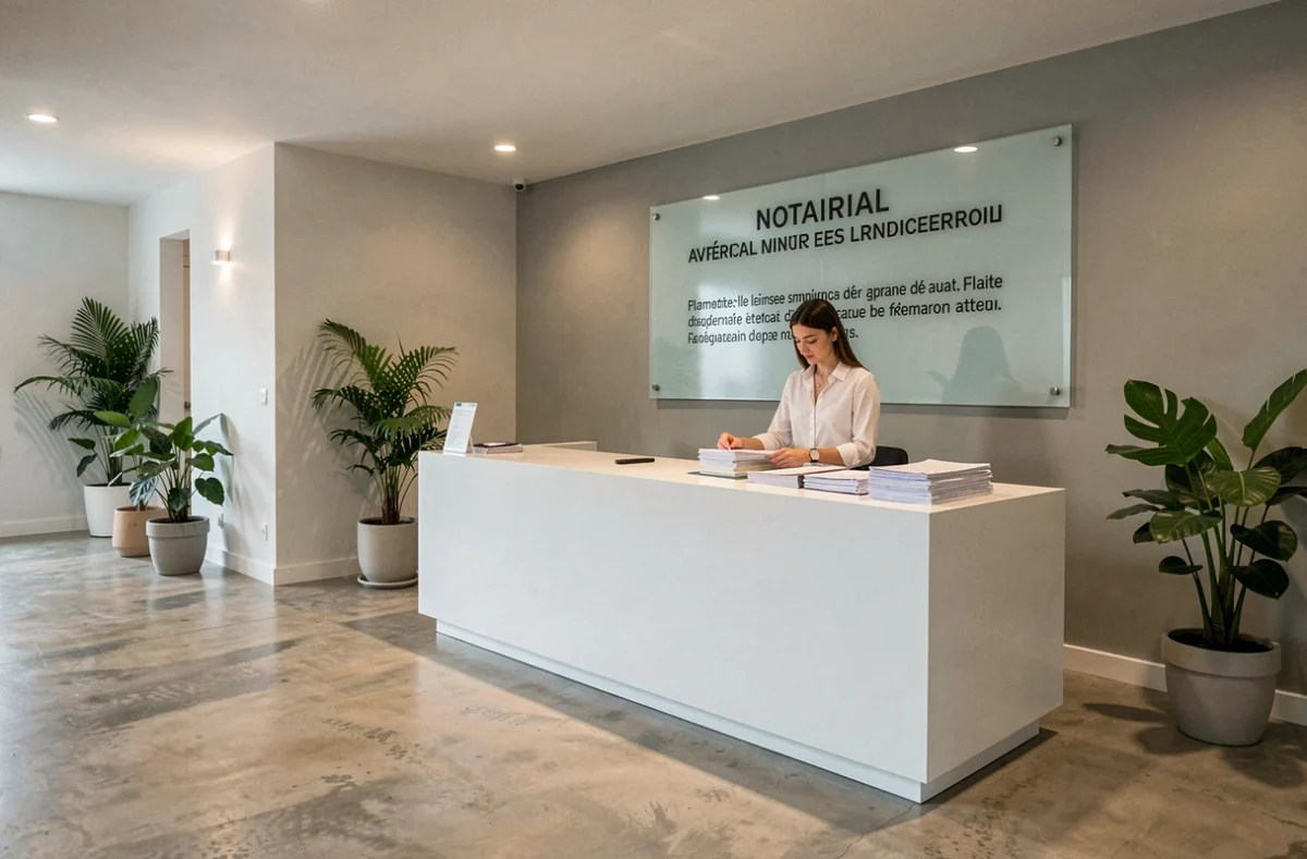 Accueil moderne de l'étude notariale Agexia avec réceptionniste professionnelle et espace contemporain épuré