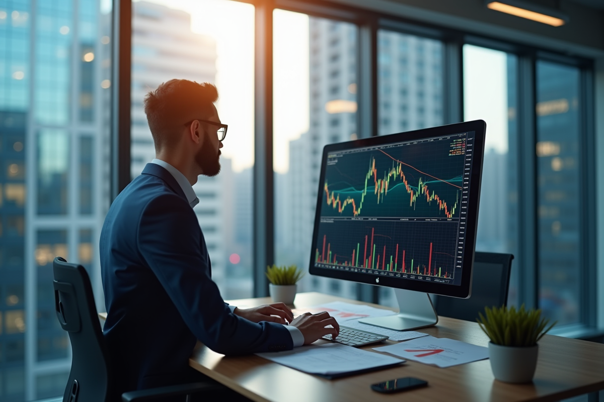 Analyste financier dans un bureau moderne regardant un graphique boursier