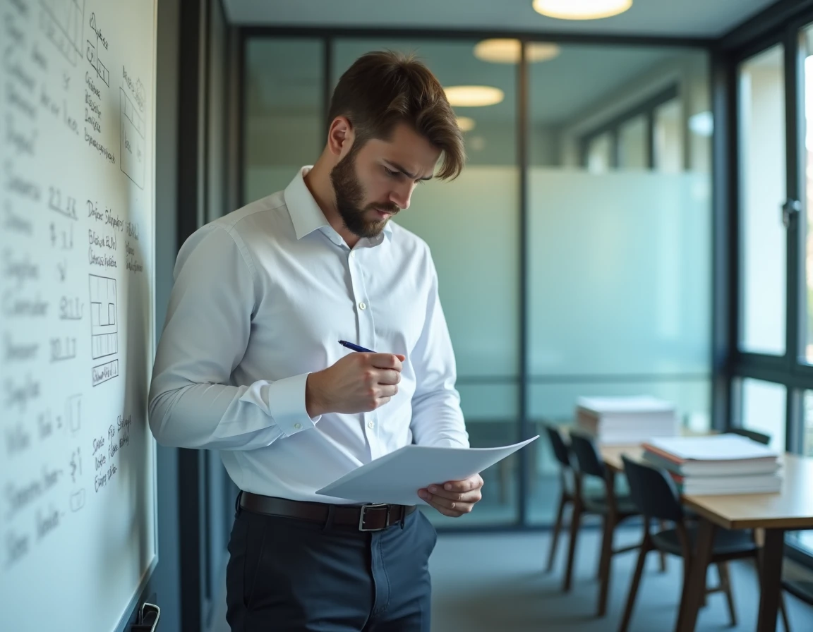 Jeune apprenti en contrat d'apprentissage analysant une fiche de paie pour comprendre la conversion du salaire brut en net