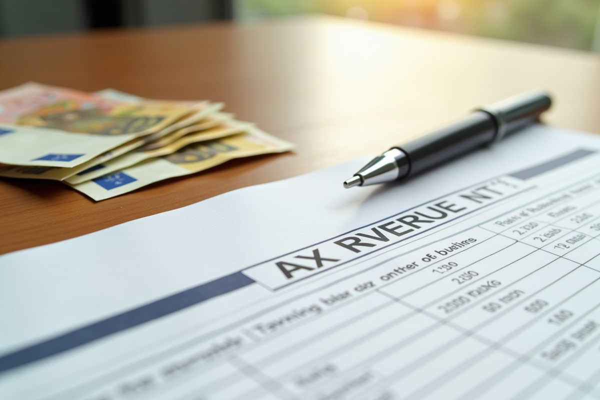 Billets euros et déclaration fiscale sur une table en bois