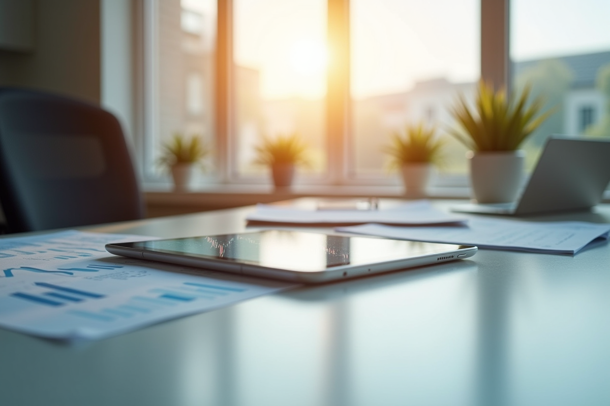 Bureau moderne avec rapport financier et graphique