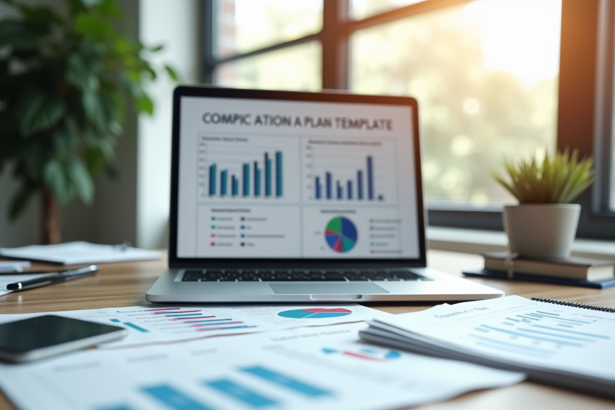 Bureau moderne avec ordinateur et documents pour plan d'affaires