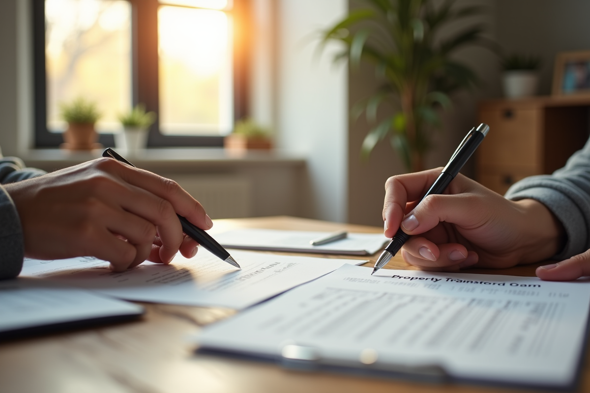 Espace de bureau avec documents de transfert immobilier