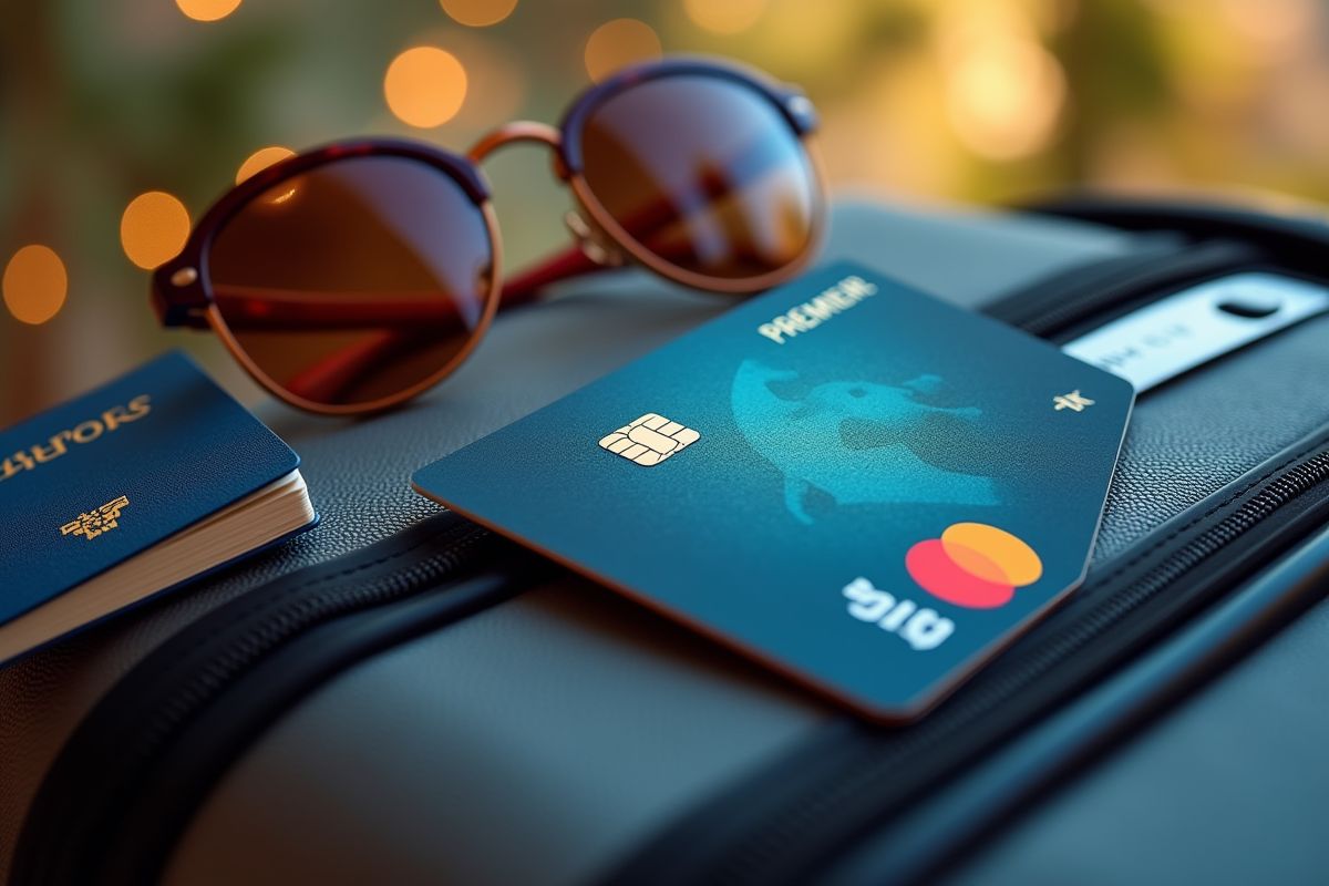 Carte Visa Premier sur une valise ouverte avec accessoires de voyage