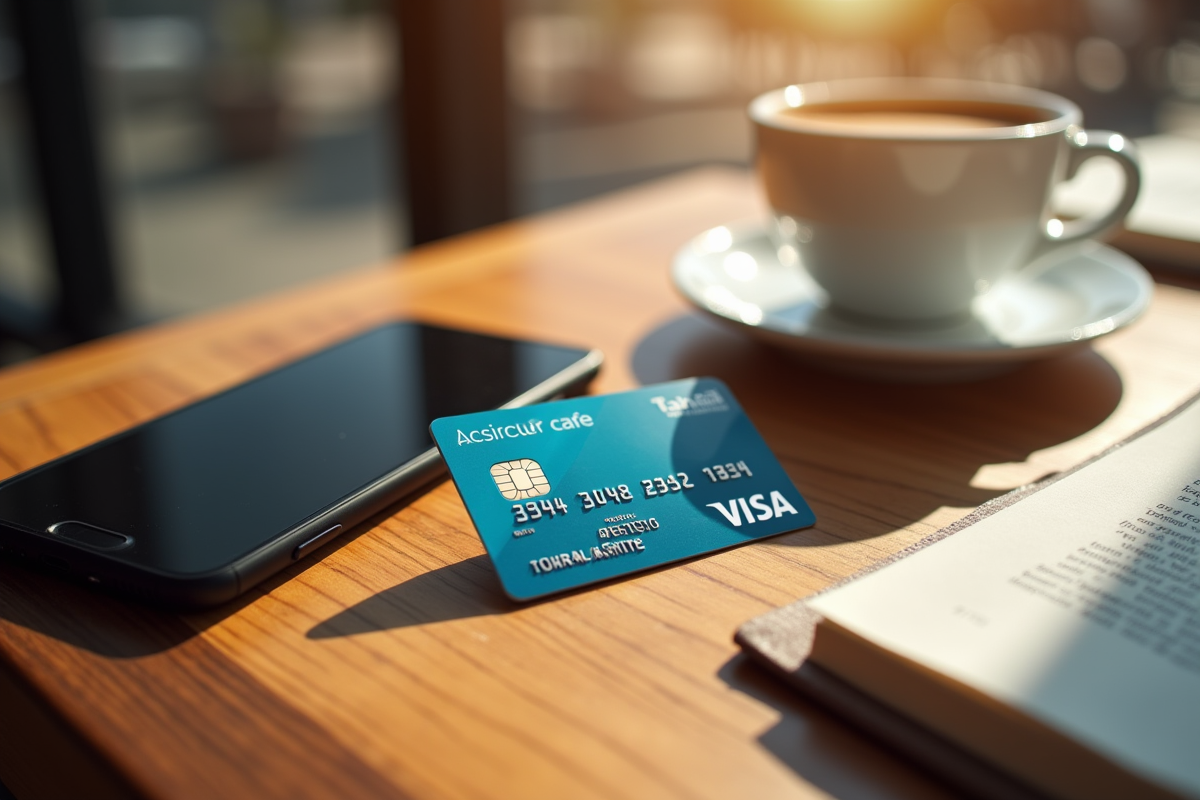 Carte Visa Premier sur une table de café en ambiance lumineuse