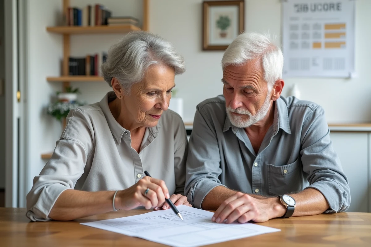 Couple de retraités consultant ensemble le calendrier de paiement de leur retraite complémentaire en 2026