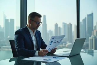 Homme d'affaires consultant des documents pour créer une société offshore à l'international