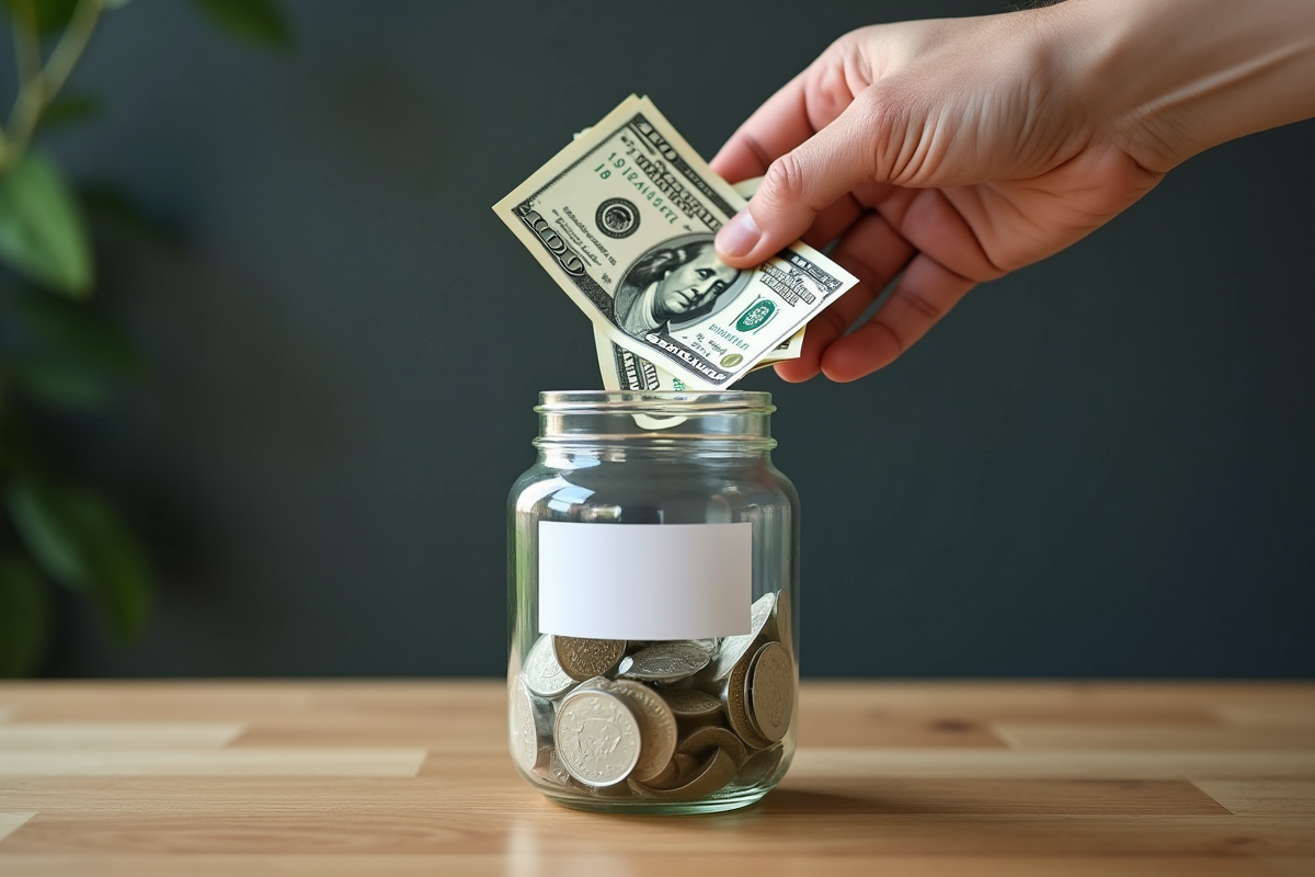 Main déposant des dollars dans un pot d