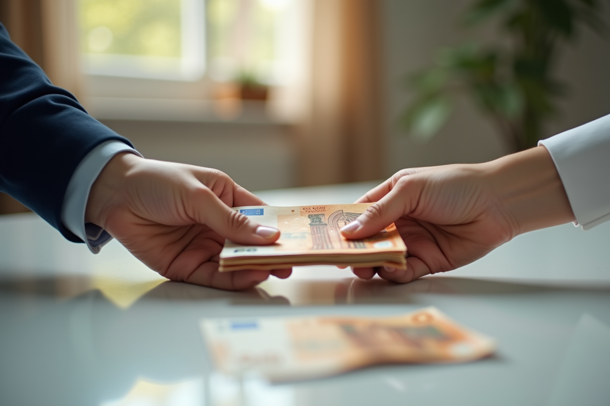 Deux mains échangeant des billets d