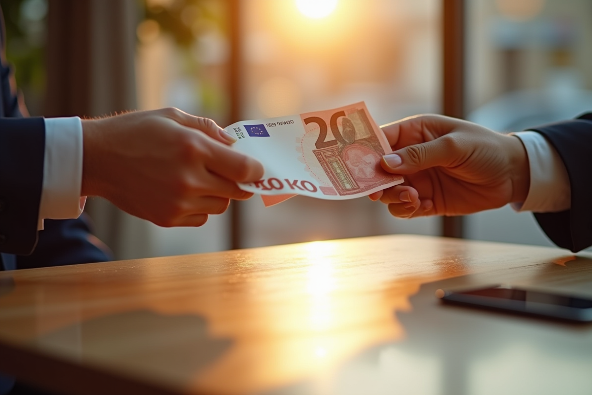 Mains échangeant des billets d euro sur une table en café