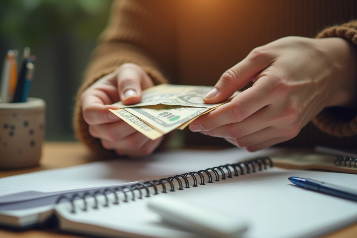 Mains échangeant une enveloppe avec de l