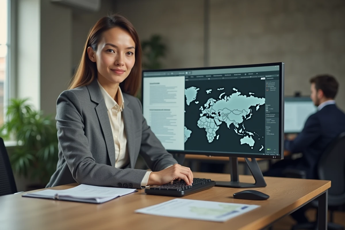 Femme entrepreneur travaillant sur la création d'une entreprise offshore depuis un espace de co-working
