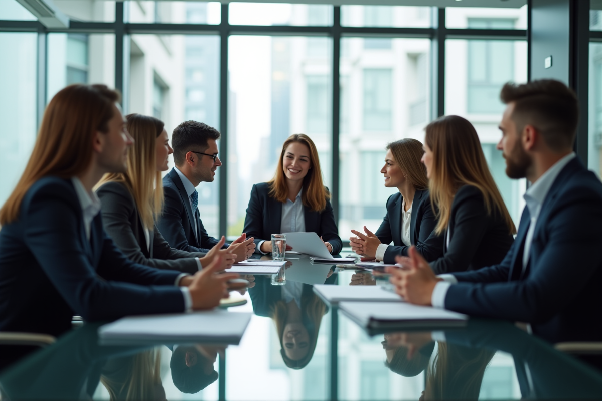 Groupe de professionnels en réunion dans un bureau moderne