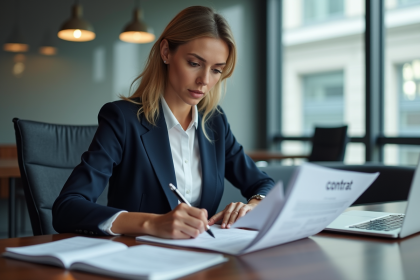 Femme d'affaires en réunion dans un bureau moderne
