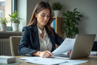 Femme concentrée travaillant sur son ordinateur au bureau