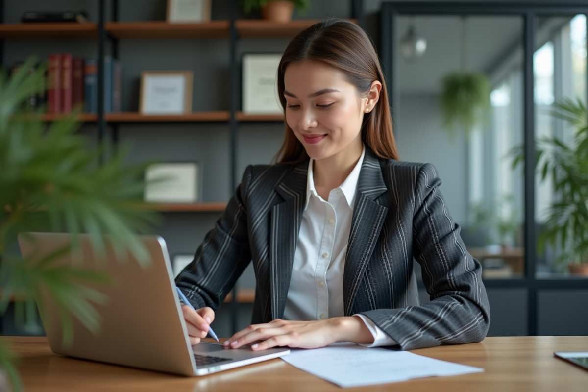 Femme d affaires confiante dans un bureau moderne