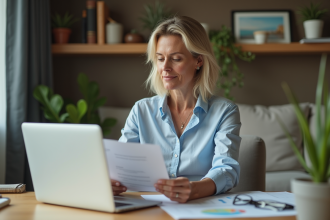 Femme d'âge moyen travaillant à domicile dans un bureau moderne