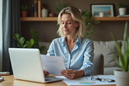 Femme d'âge moyen travaillant à domicile dans un bureau moderne