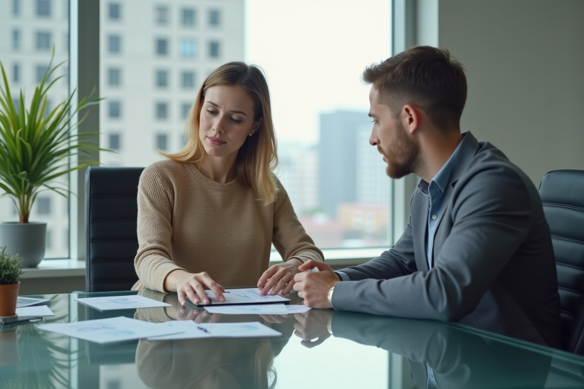 Jeune femme rencontrant son conseiller financier au bureau