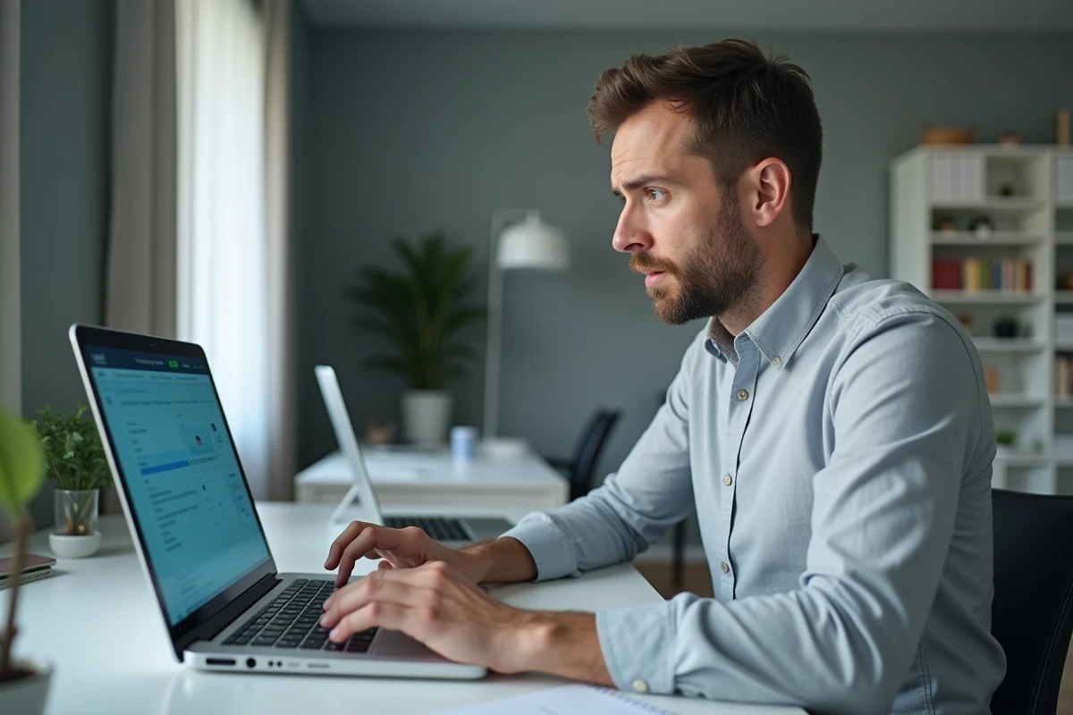 Homme consultant son espace bancaire en ligne pour bloquer un prélèvement ADIS non reconnu
