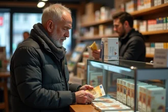 Homme belge comptant des euros devant un magasin