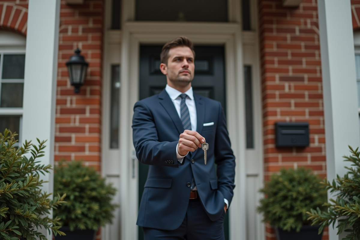 Homme en costume déverrouillant une porte d