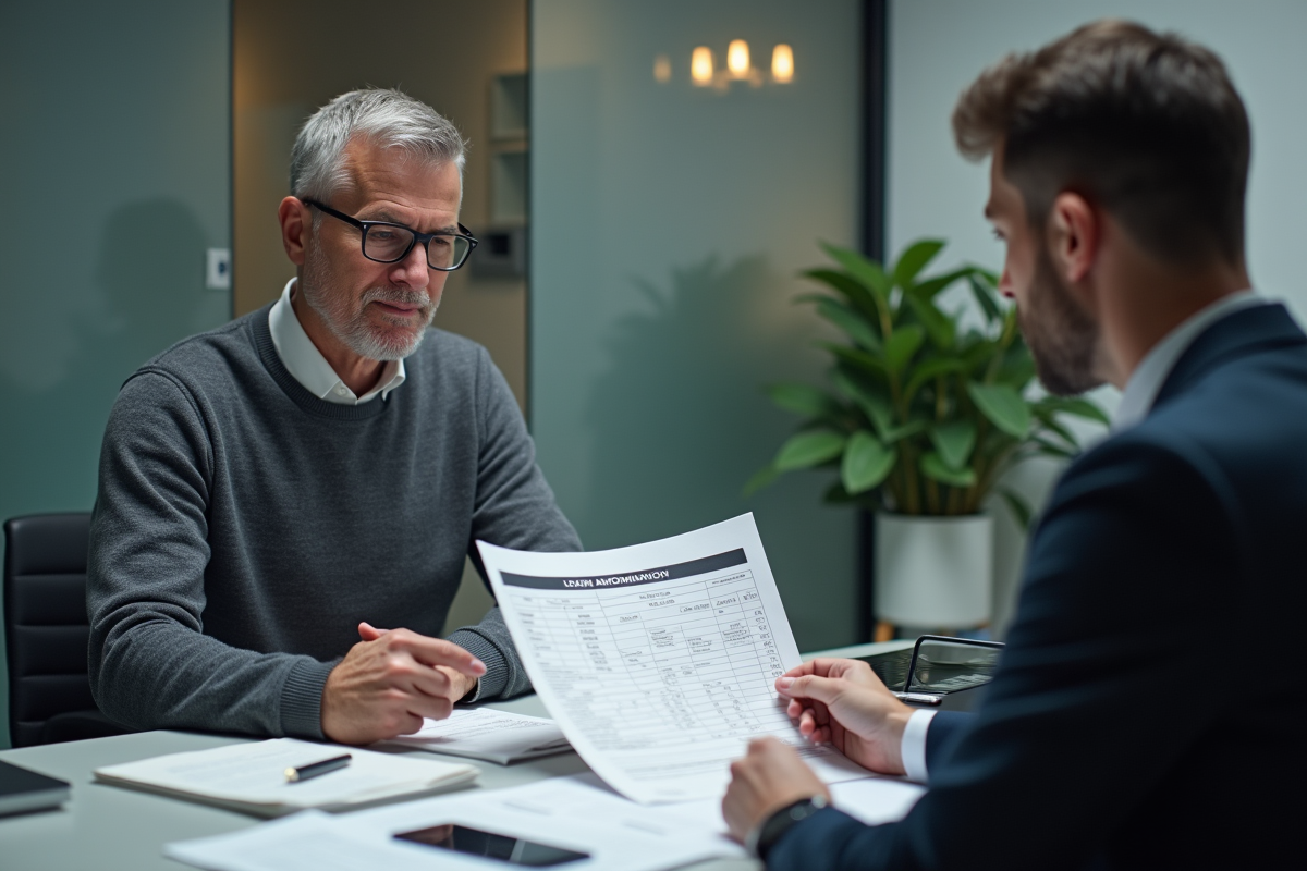 Homme et conseiller bancaire discutant d un plan de prêt