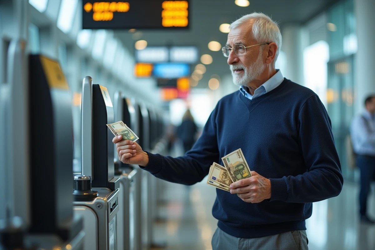 Homme &eacute;changeant des euros contre des dollars &agrave; l