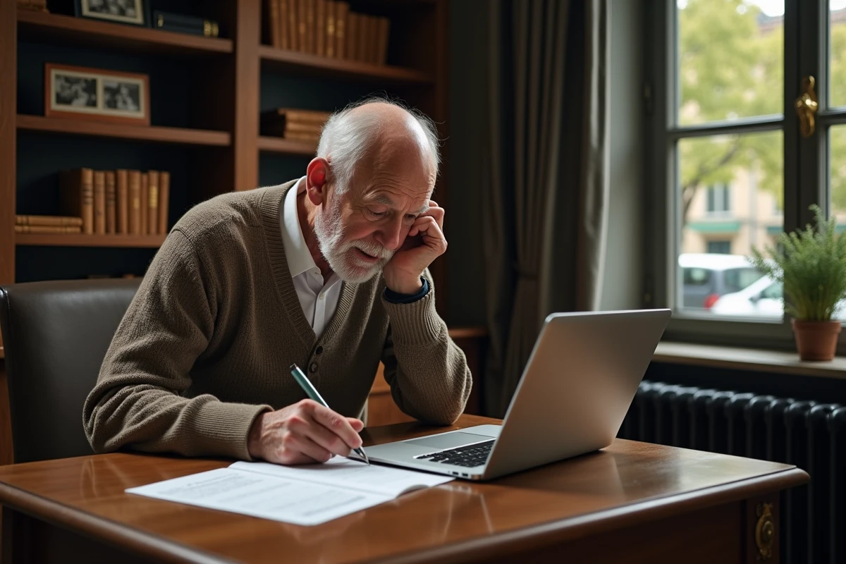 Homme &acirc;g&eacute; remplissant des papiers d