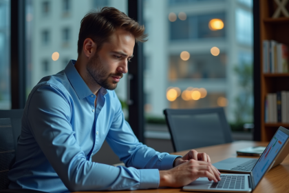 Homme d'affaires regardant un graphique ETF sur tablette