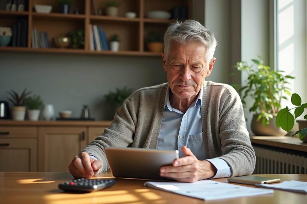 Homme utilisant une tablette dans un cadre domestique chaleureux