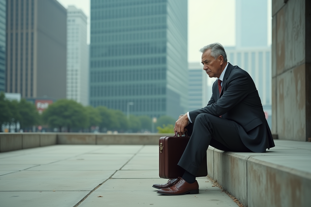 Homme d'âge moyen seul sur un banc urbain