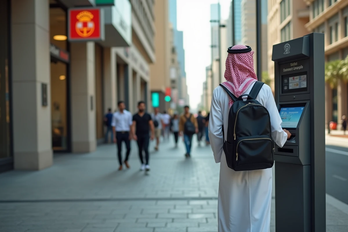 Jeune Emirati utilisant un distributeur &agrave; Dubai