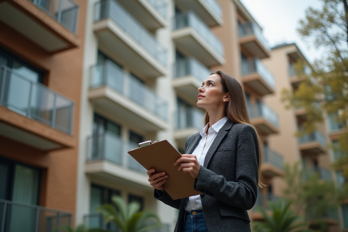 Jeune femme vérifiant la façade d