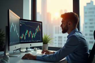 Jeune professionnel en finance analysant des graphiques boursiers