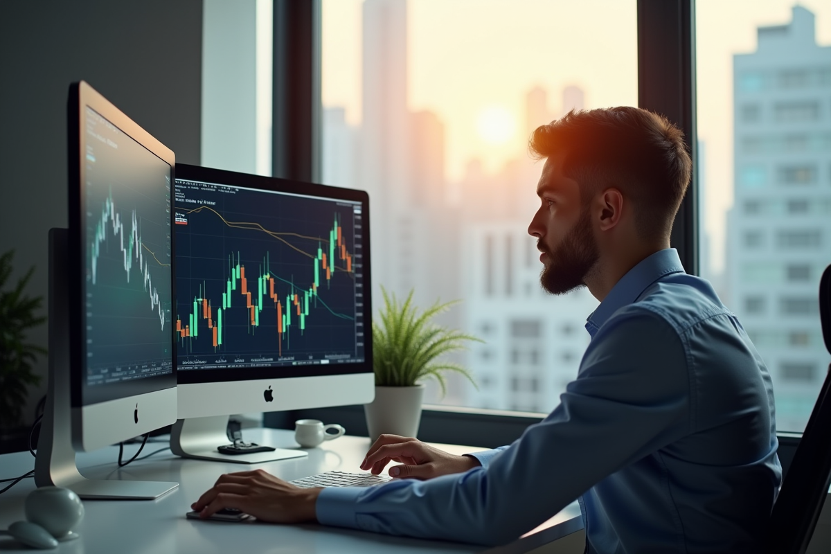 Jeune professionnel en finance analysant des graphiques boursiers