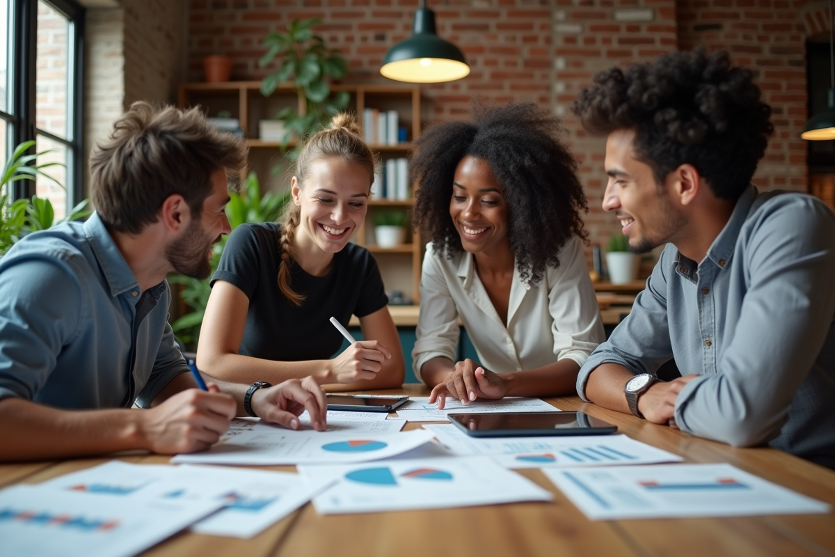 Groupe de jeunes professionnels collaborant autour d