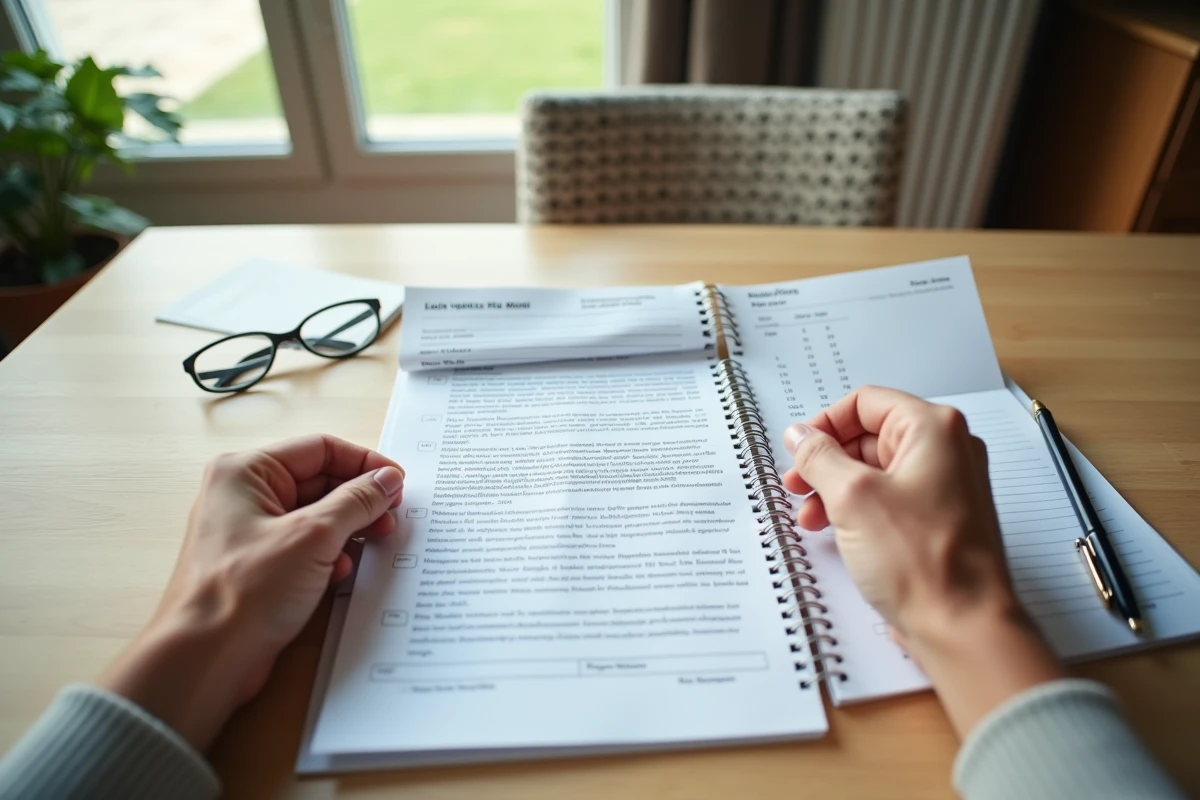 Mains d'une personne âgée tenant une lettre administrative et un agenda avec les dates de paiement de pension invalidité 2026 entourées