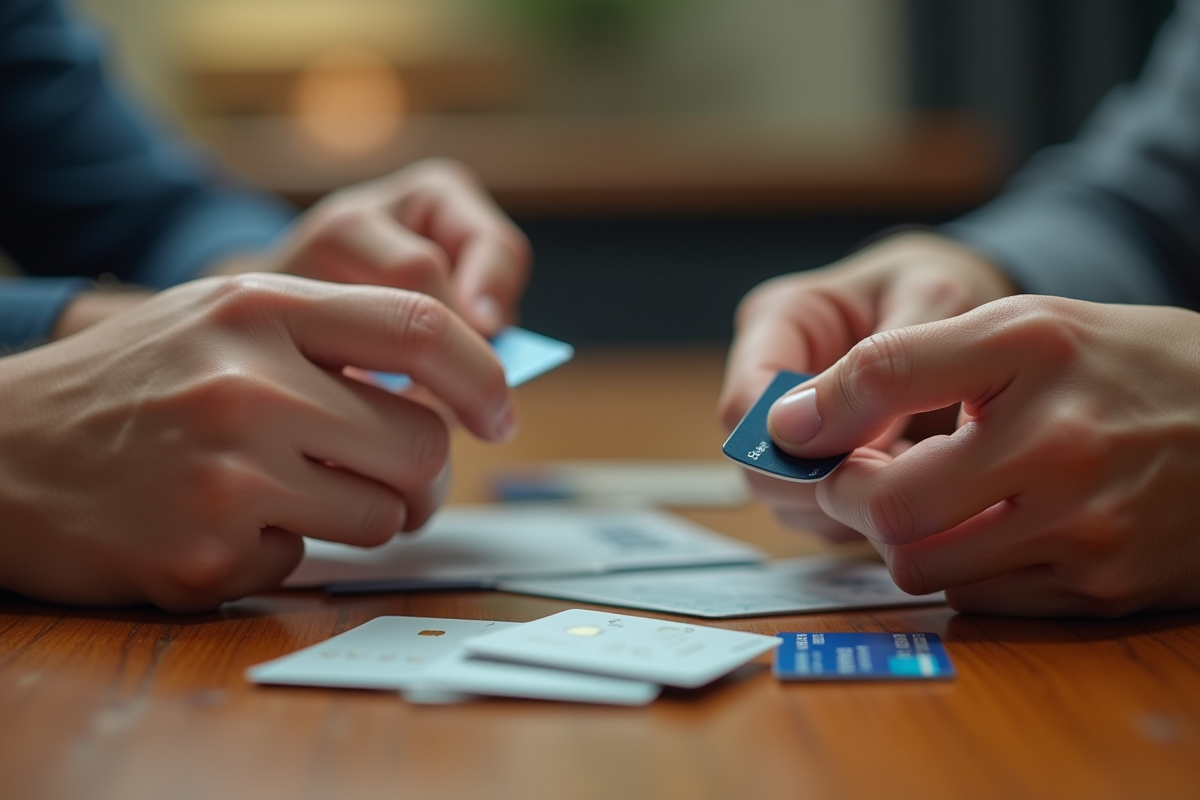 Gros plan sur des mains tenant des cartes bancaires classiques