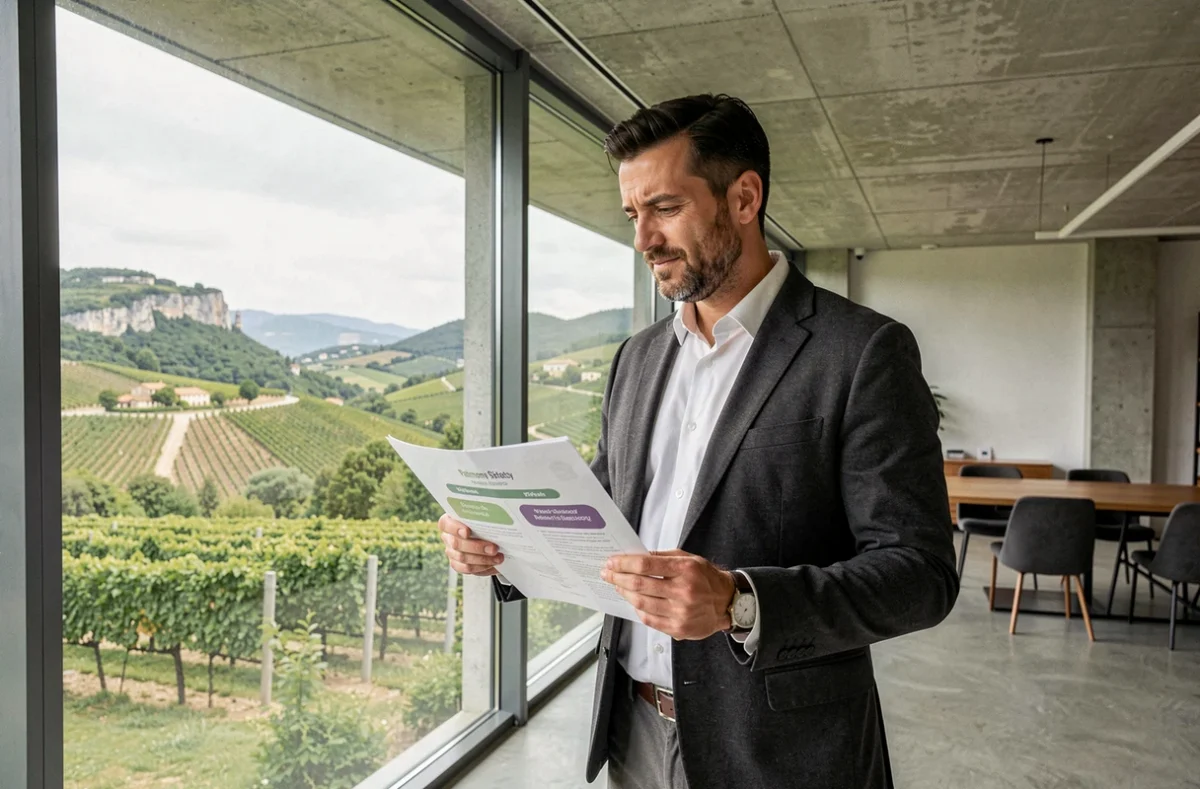 Conseiller Odyssée Patrimoine analysant une stratégie patrimoniale devant un paysage de Vaucluse