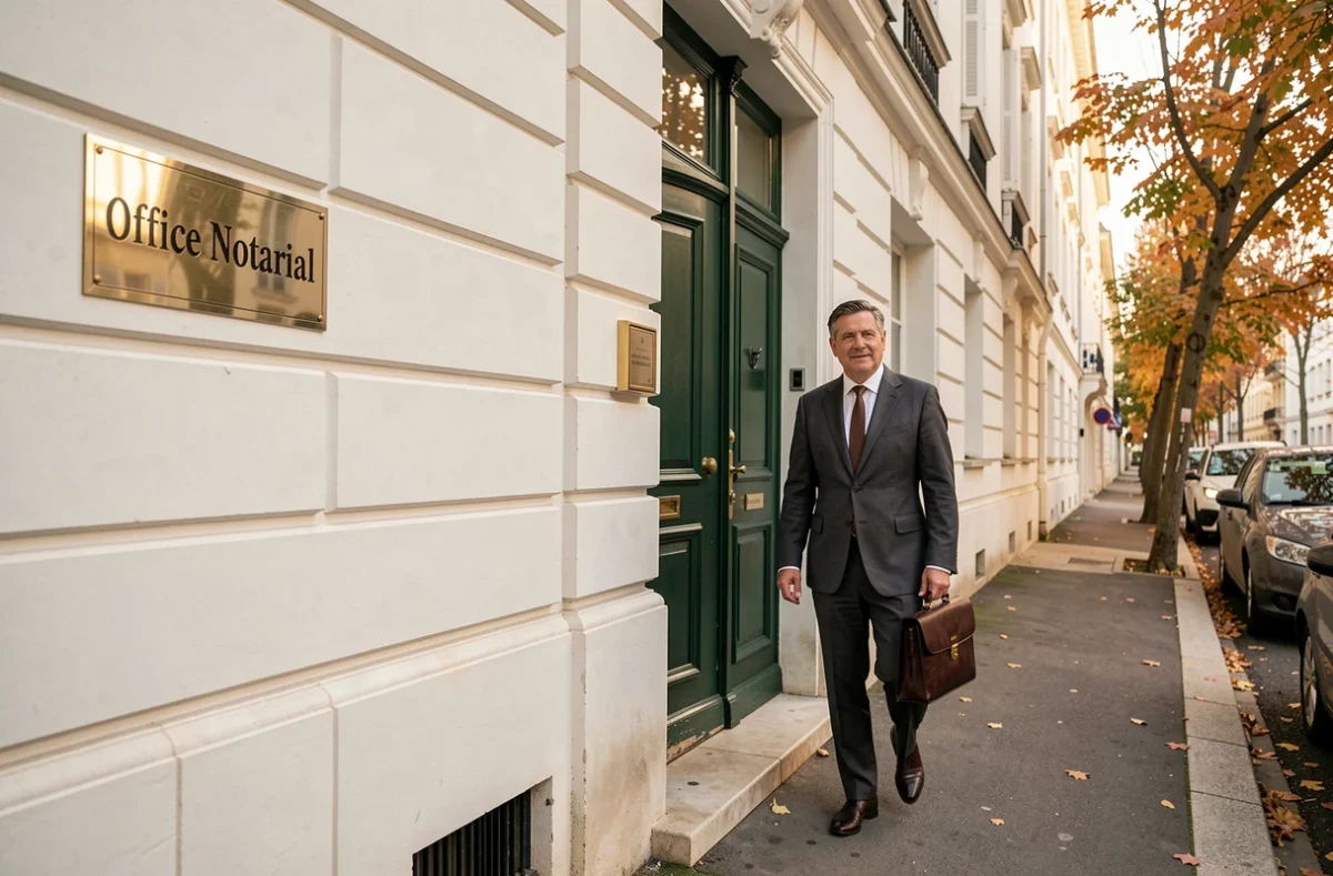 Façade de l'Office Notarial de Neuilly Plaisance en Seine-Saint-Denis avec plaque officielle et notaire à l'entrée
