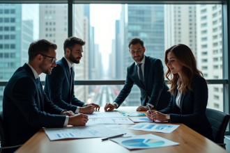 Groupe de professionnels analysant des graphiques de marché