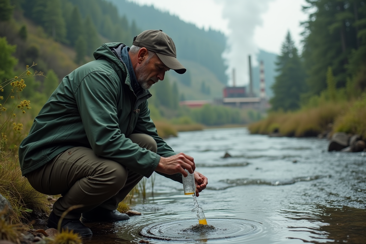 Scientifique environnement en forêt recueillant un échantillon d