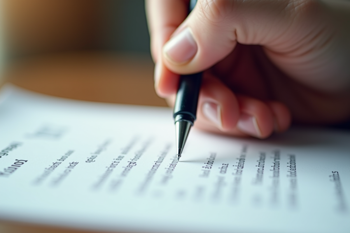 Mains signant un document officiel avec un stylo en lumière naturelle