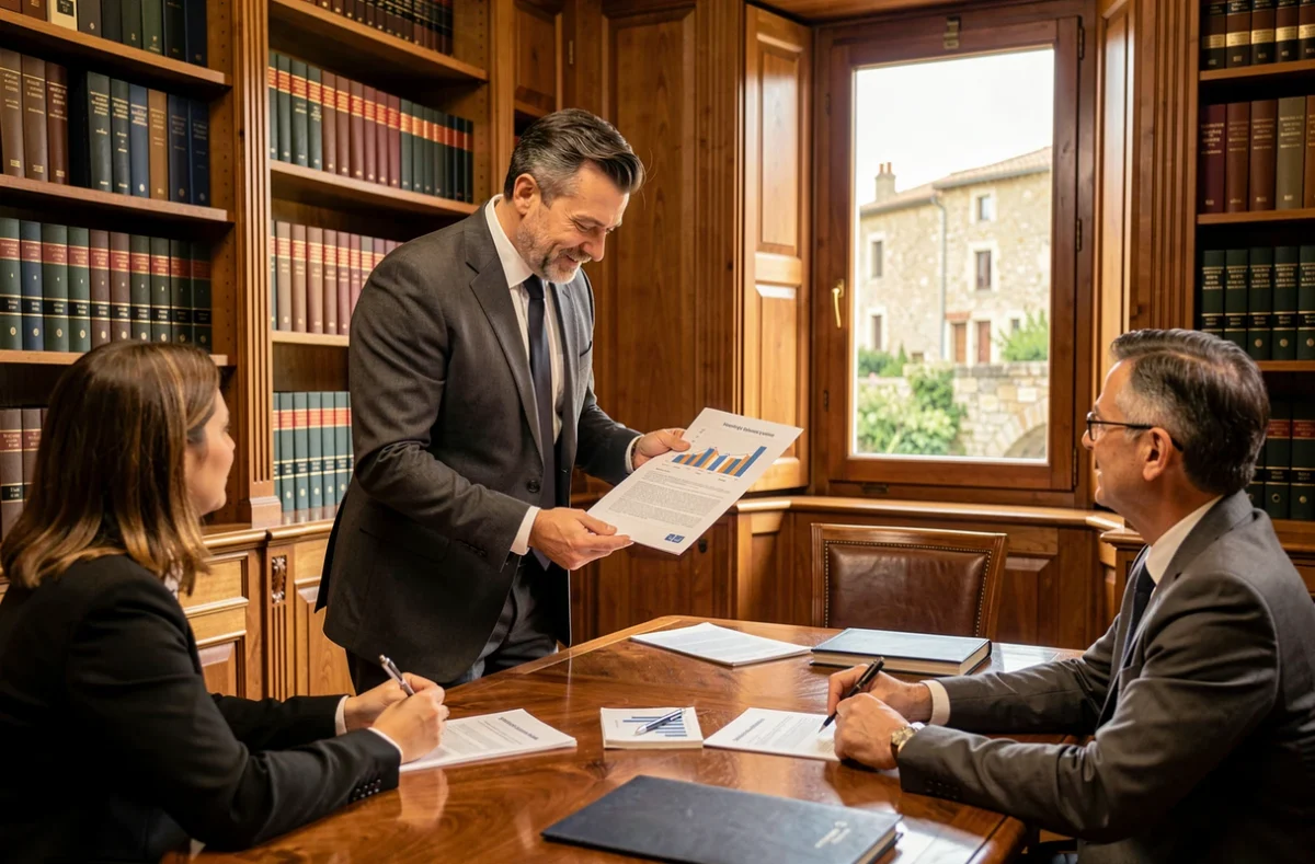 Conseiller SRD Patri-conseil présentant un document de stratégie fiscale patrimoniale à Avignon